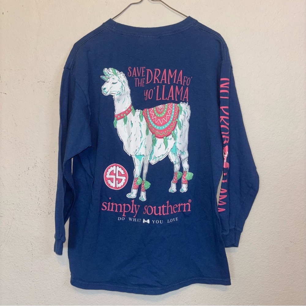 Simply Southern Kids Blue Llama Shirt, youth medium